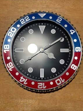 Rolex style Wall Clock with Blue and Red Bezel - Modern Home Wall Decor